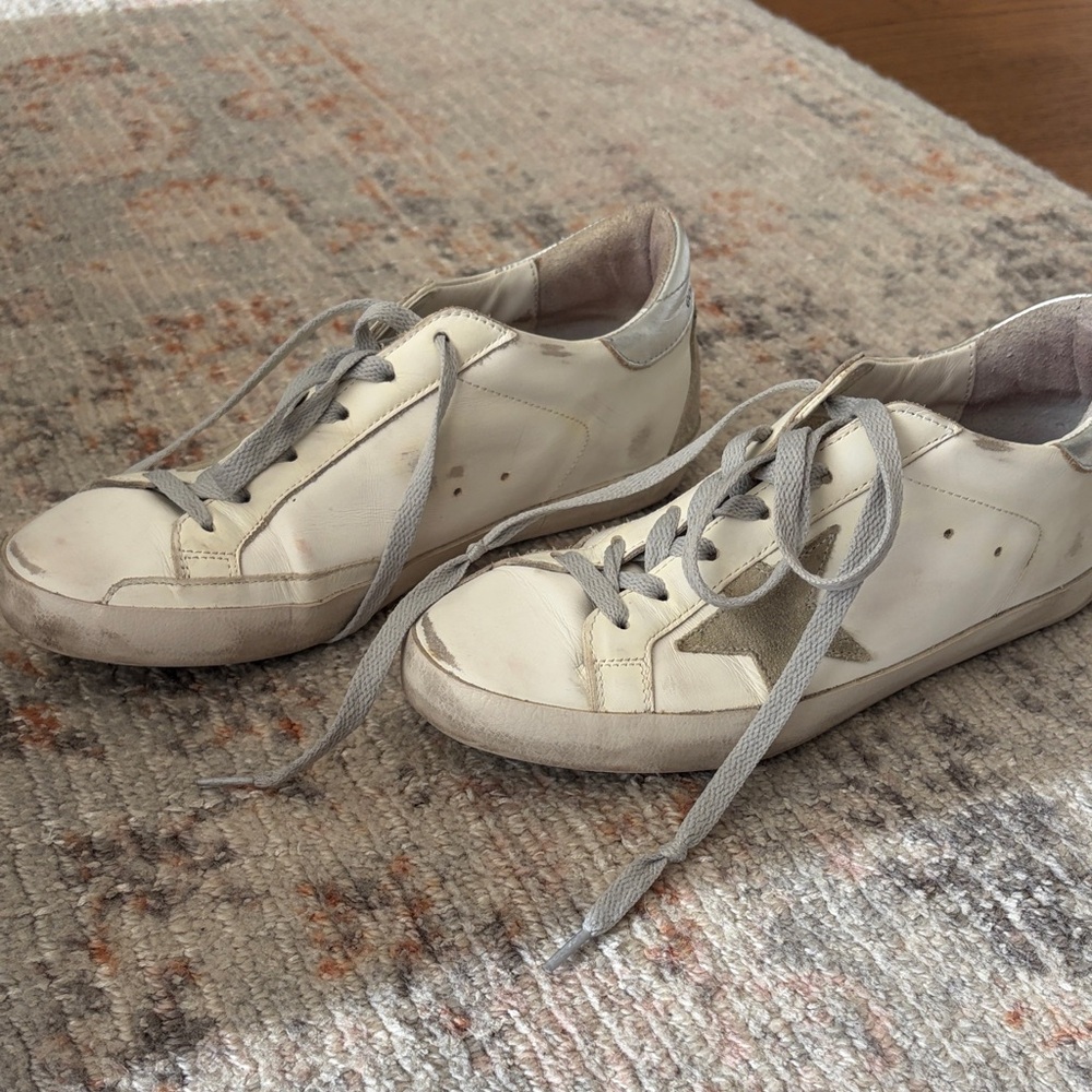 Golden Goose White Leather Sneakers with Silver Heel